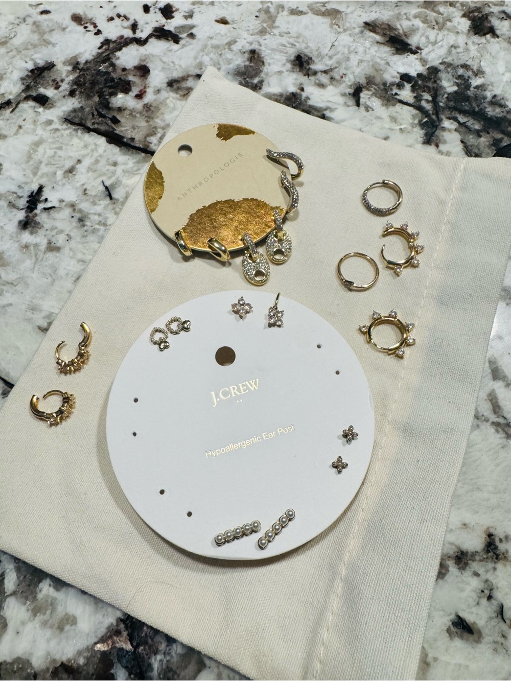 J. Crew + Anthropology Gold Mixed Earring Set with Rhinestone Accents